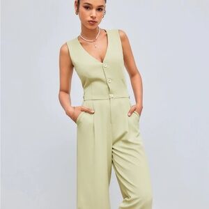 NWT Cider Green Sleeveless Jumpsuit vest-style and wide legged